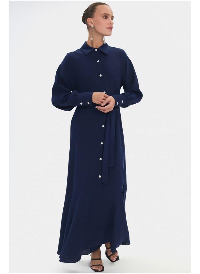 Navy Buttoned Maxi Dress