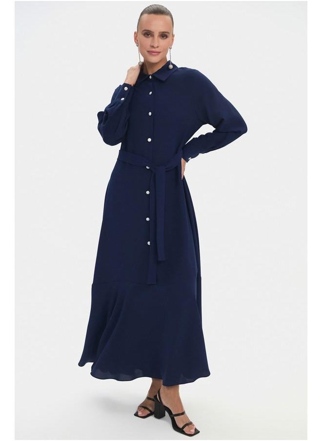Navy Buttoned Maxi Dress
