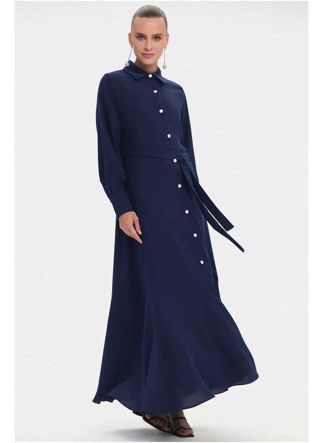 Navy Buttoned Maxi Dress