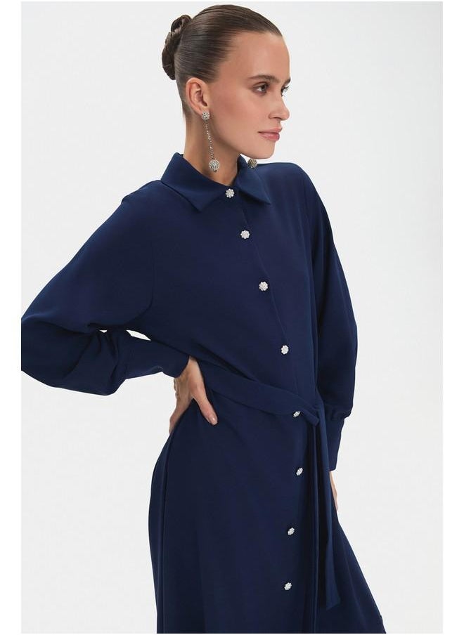 Navy Buttoned Maxi Dress