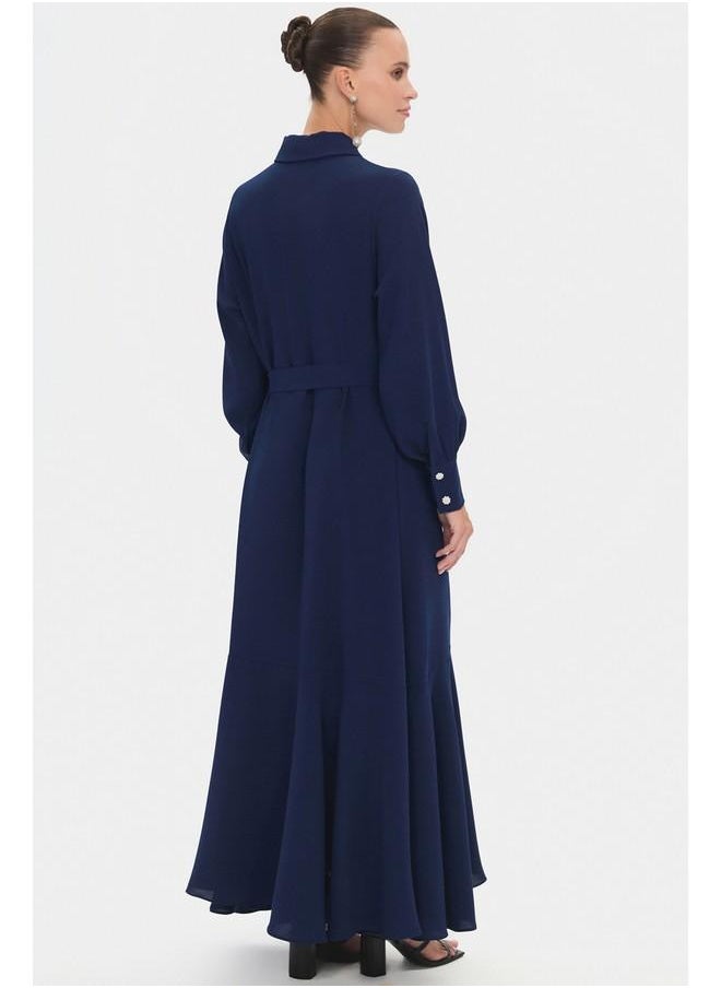 Navy Buttoned Maxi Dress
