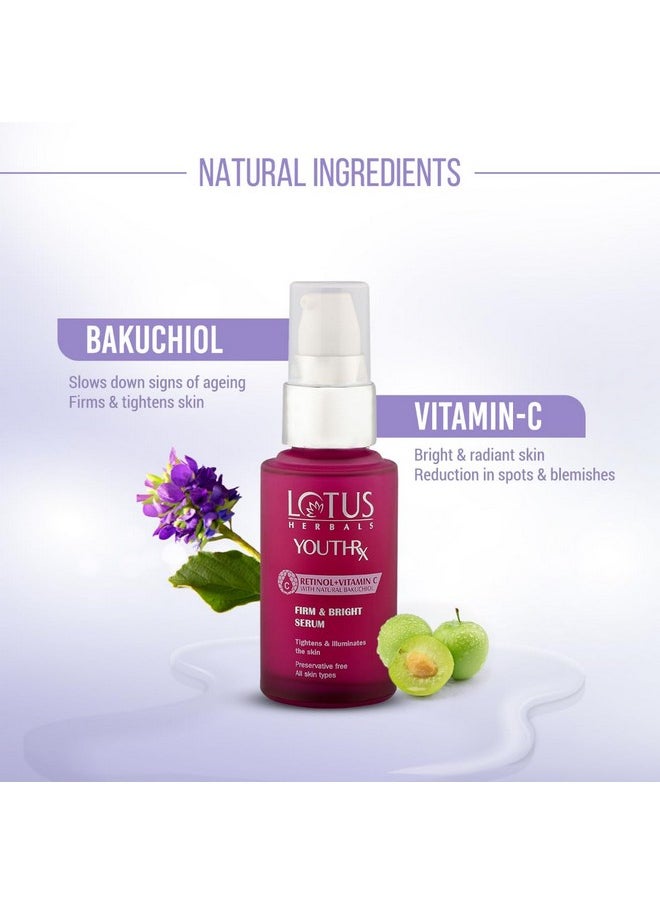 Youthrx Firm & Bright Face Serum | Bakuchiol Retinol & Vitamin C | Anti Ageing & Brightening | 30Ml