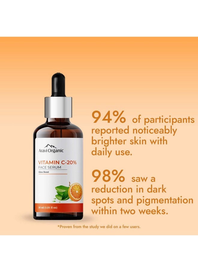 20% Vitamin C Face Serum For Brightening, Dark Spots, Dull Skin,Uneven Skin Tone - For All Skin Types - 30 Ml