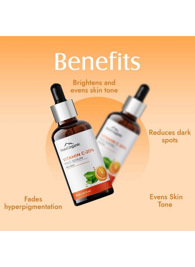 20% Vitamin C Face Serum For Brightening, Dark Spots, Dull Skin,Uneven Skin Tone - For All Skin Types - 30 Ml