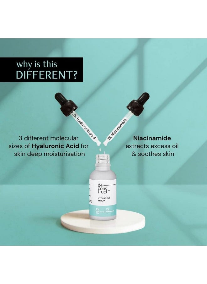 Hydrating Serum - 2% Hyaluronic Acid + 1% Niacinamide | Provides Intense Hydration | Face Serum For Oil-Free Moisturisation, Plump & Soft Skin | Beginner Friendly | 30Ml