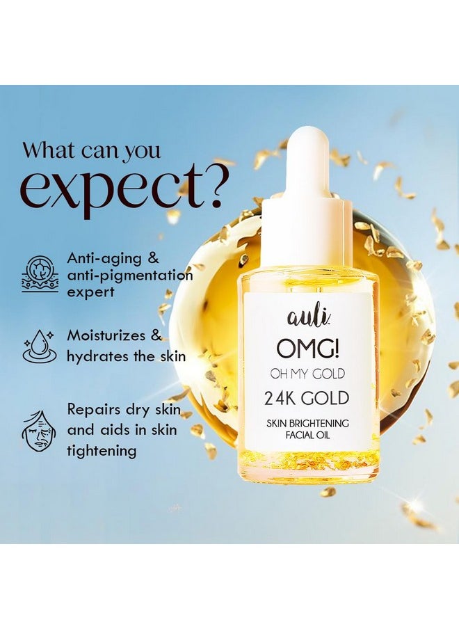 Auli 24K Gold Flakes With Pure Rosehip Facial Oil For Normal To Dry Skin Types | Prevents Aging And Hydrates Skin | Glowing And Radiant Skin | Facial Oil For Men And Women | Omg - 30Ml