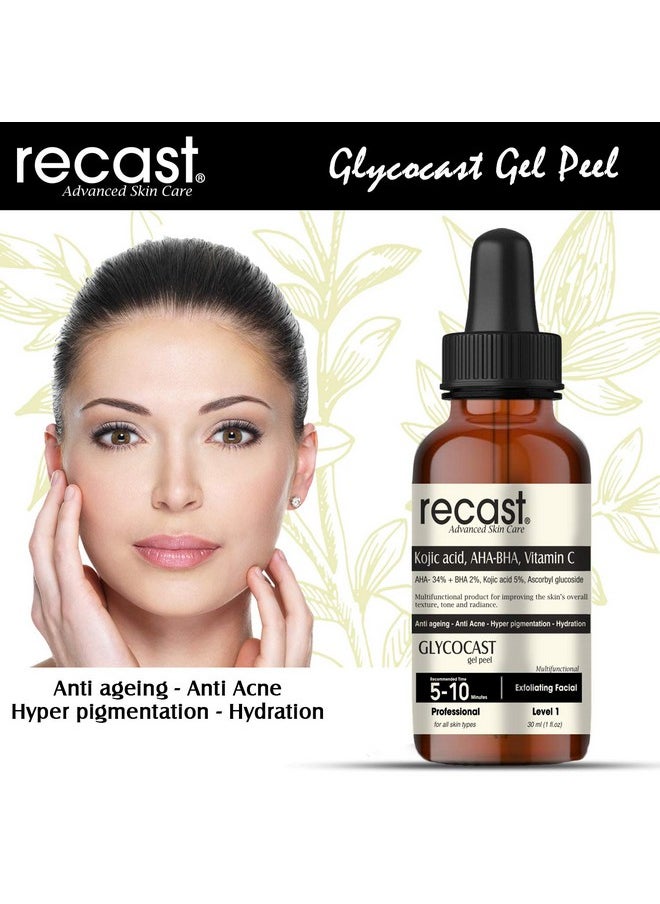 Kojic Acid 5%, Aha 34%, Bha 2%, Vitamin C Peeling Solution - Glycocast Gel Peel Formula - Anti Ageing | Acne | Pigmentation | Scarring - 30Ml