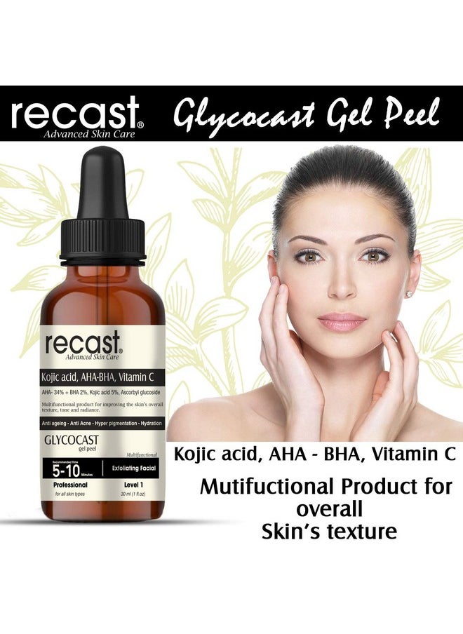 Kojic Acid 5%, Aha 34%, Bha 2%, Vitamin C Peeling Solution - Glycocast Gel Peel Formula - Anti Ageing | Acne | Pigmentation | Scarring - 30Ml