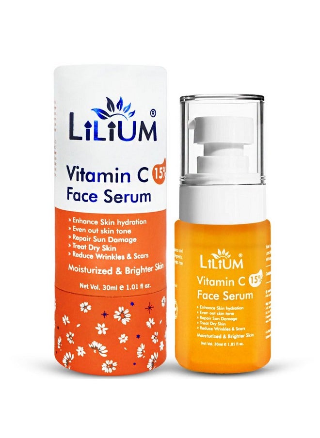 Face Serum 30Ml | Vitamin C 15% | Enhance Hydration | Even Out Skin Tone & Repair Sun Damage | Treat Dry Skin & Dark Spots | Reduce Wrinkles & Scars | Moisturized & Brighter Skin | 100% Vegan