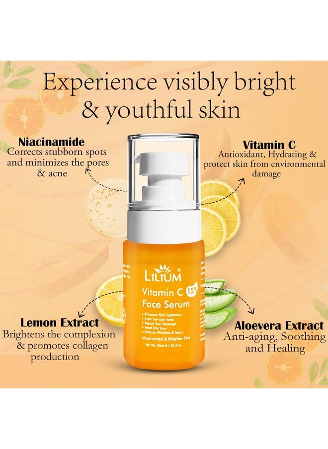 Face Serum 30Ml | Vitamin C 15% | Enhance Hydration | Even Out Skin Tone & Repair Sun Damage | Treat Dry Skin & Dark Spots | Reduce Wrinkles & Scars | Moisturized & Brighter Skin | 100% Vegan