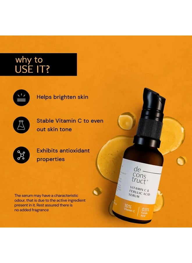 10% Non-Irritating Vitamin C Face Serum For Glowing Skin|10% Vitamin C + 0.5% Ferulic Acid|Water Based Serum|Highly Stable Vitamin C Face Serum For Women And Men|Beginner Friendly|30 Ml