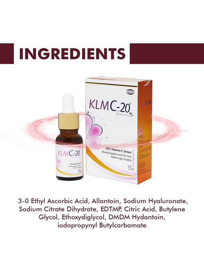 C-20 Face Serum 15Ml | High-Potency Vitamin C For Radiant Skin | Antioxidant Protection | Dermatologist Approved