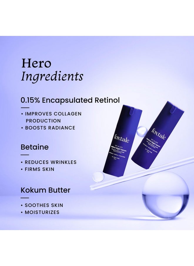 0.15% Beginner Friendly Retinol Night Serum | Anti-Aging Night Cream | Reduces Fine Lines And Wrinkles | No Purging | For Younger-Looking Skin | Men & Women | All Skin Types - 30 Ml