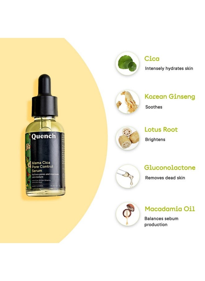 Quench Pore Control Serum With 7% Pha & Cica | Reduces Blackheads, Acne Marks & Whiteheads | Minimizes Appearance Of Pores | Gently Exfoliates To Unclog Pores | Made In Korea (30Ml)