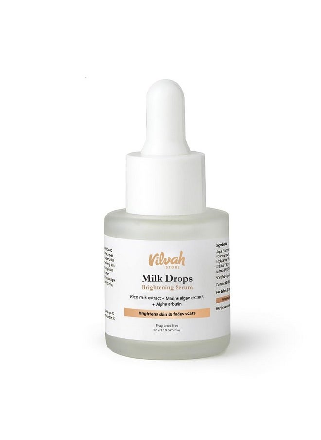 Milk Drops Brightening Serum Formulated With Rice Milk Extract, Marine Algae Extract, Alpha Arbutin, Fades Scars, Brightens Skin & Even Skin Tone For All Skin Type, 20Ml