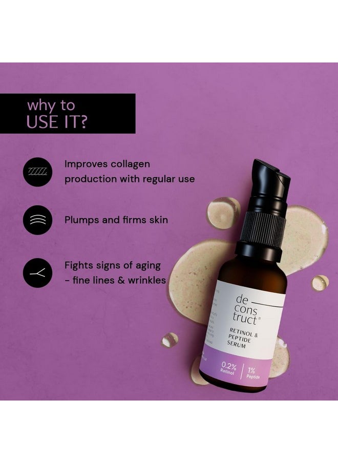 0.2% Retinol Face Serum With 1% Peptide | Beginner Friendly | Anti Aging, Night Face Serum To Reduce Fine Lines & Wrinkles | For Men & Women | Beginner Friendly | 30 Ml