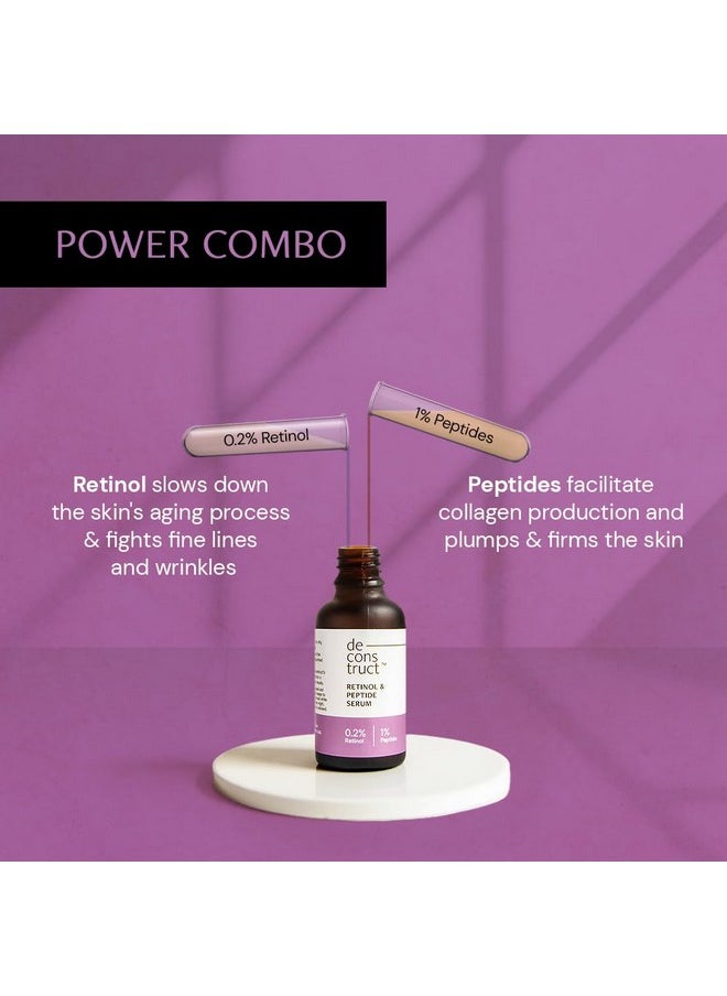 0.2% Retinol Face Serum With 1% Peptide | Beginner Friendly | Anti Aging, Night Face Serum To Reduce Fine Lines & Wrinkles | For Men & Women | Beginner Friendly | 30 Ml