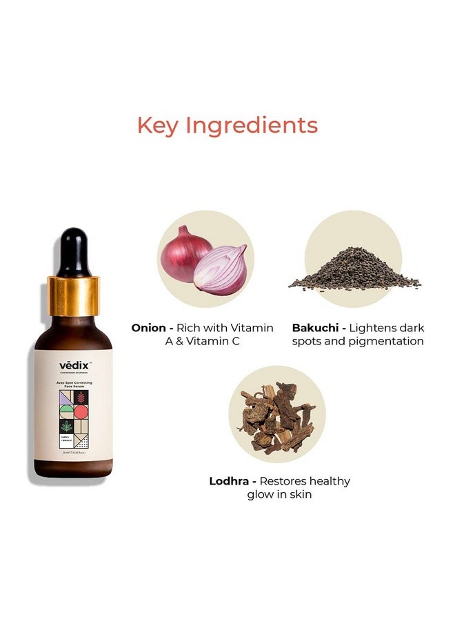 Face Serum, Customised Ayurvedic Avas Spot Correcting Face Serum For Dark Spots & Pigmentation With Vitamin A + Vitamin C + Onion + Lodhra + Bakuchi - 20 Ml