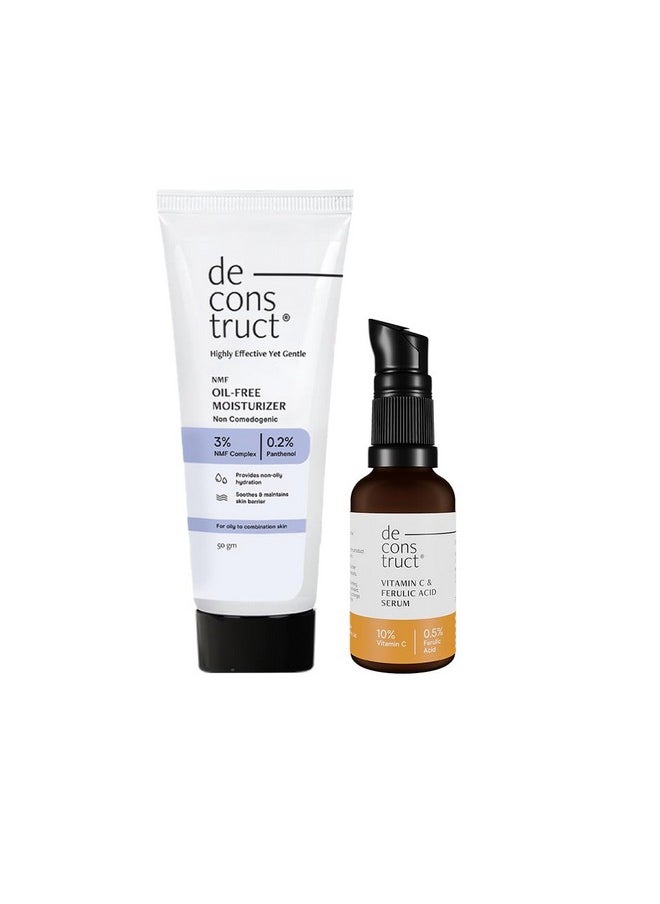 Glow & Hydrate Duo: Oil-Free Moisturizer (50G) & Vitamin C Serum (30Ml) | Get Glowing And Moisturized Skin | Pack Of 2