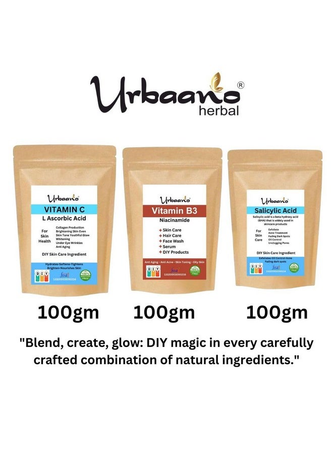 ® Niacinamide (Vitamin B3), Vitamin C (L-Ascorbic Acid) & Salicylic Acid Powder For Making Diy Skin Care Serum, Cream, Lotion & Facewash, Bright, Anti Aging & Youthful Glow