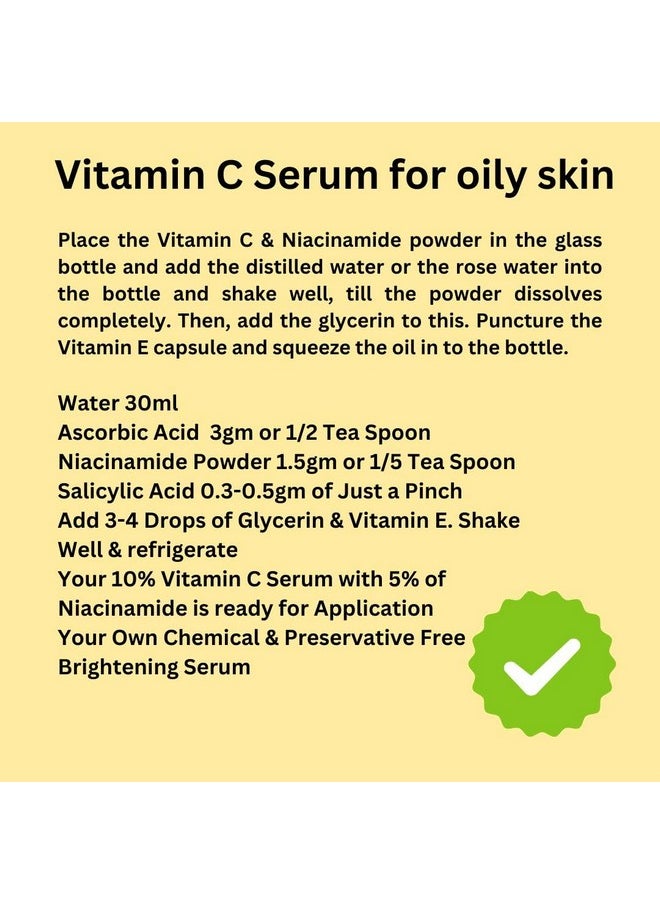 ® Niacinamide (Vitamin B3), Vitamin C (L-Ascorbic Acid) & Salicylic Acid Powder For Making Diy Skin Care Serum, Cream, Lotion & Facewash, Bright, Anti Aging & Youthful Glow