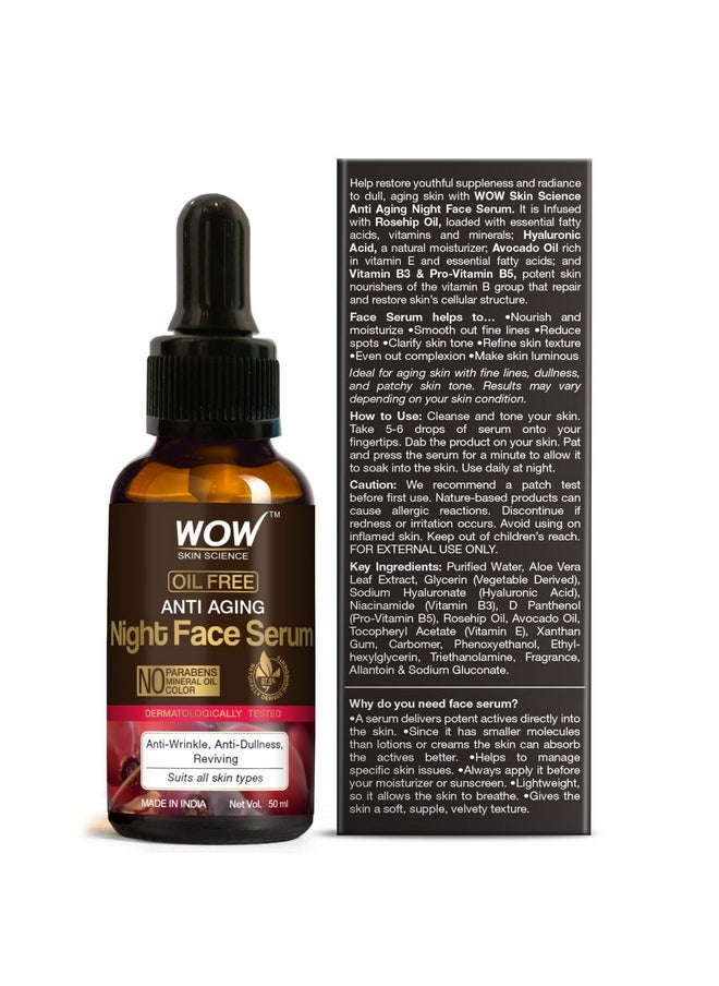 Anti Aging Night Face Serum - Oil Free - Anti Wrinkle, Anti Dullness, Reviving - No Parabens, Silicones & Color - 50Ml