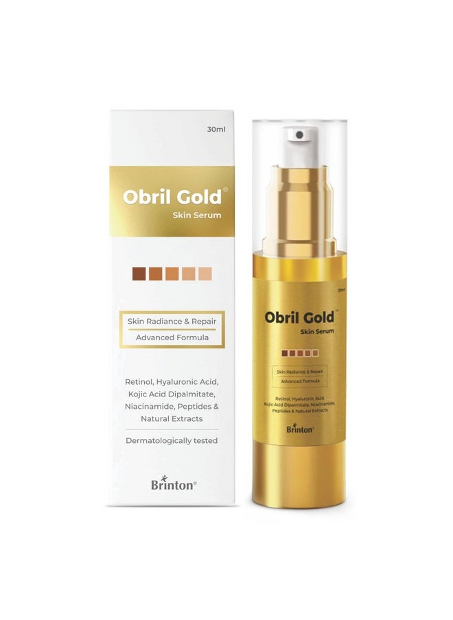 Obril Gold Skin Serum With Hyaluronic Acid, Retinol And Kojic Acid | Dermatologically Tested | All Skin Types | For Men And Women - 30Ml