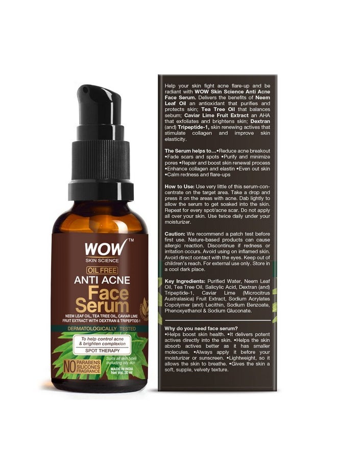 Anti Acne Face Serum | Natural Neem Leaf & Tea Tree Oil | Reduce Spots, Skin Repair, Pimple Free, Bright Skin | No Parabens | Face Serum For Women & Men | 30 Ml