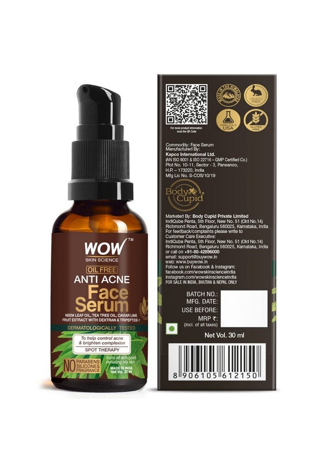 Anti Acne Face Serum | Natural Neem Leaf & Tea Tree Oil | Reduce Spots, Skin Repair, Pimple Free, Bright Skin | No Parabens | Face Serum For Women & Men | 30 Ml