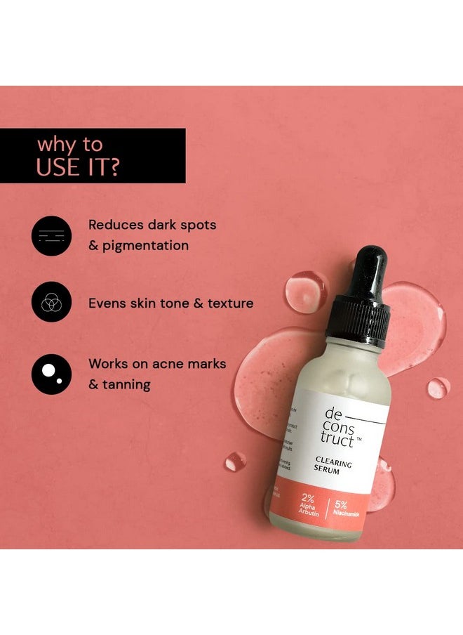 Clearing Serum: 5% Niacinamide Face Serum For Acne&Dark Spots With 2% Alpha Arbutin|Reduces Pigmentation|For Clear,Blemish-Free,Bright Skin|For Women And Men|Beginner Friendly|30 Ml