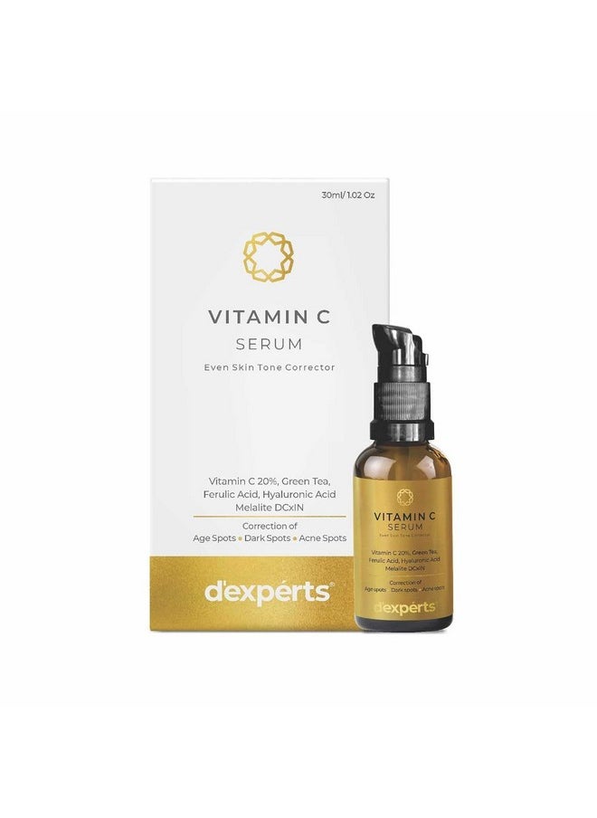 D'Experts Vitamin C Serum With Green Tea, Ferulic Acid, Hyaluronic Acid | Correction Of Age Spots, Dark Spots & Acne Spots | Reduces Fine Lines & Wrinkles | For All Skin Types 30Ml