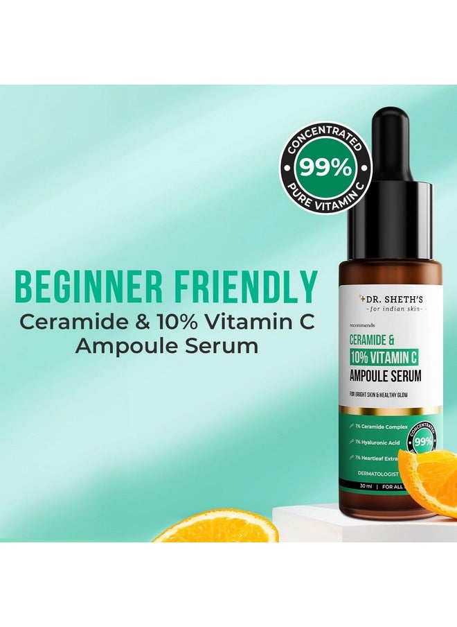 Ceramide & 10% Vitamin C Ampoule Serum|Bright & Glowing Skin|Barrier Repair|Reduces Pigmentation|Highly Effective|For Beginners|99% Pure Grade Vitamin C|All Skin Types|30Ml