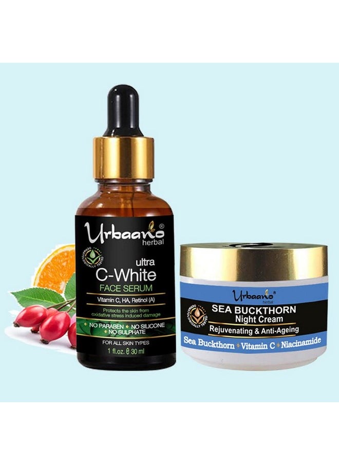 Sea Buckthorn Night Cream And 20% Vitamin C Face Serum With Niacinamide, Hyaluronic Acid (50Gm+30Ml) -Combo Pack