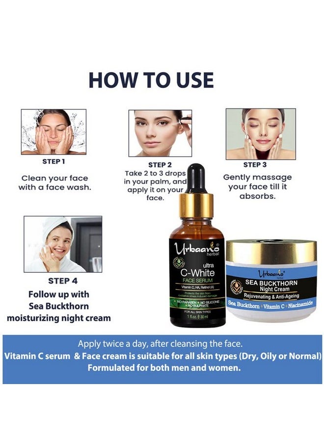 Sea Buckthorn Night Cream And 20% Vitamin C Face Serum With Niacinamide, Hyaluronic Acid (50Gm+30Ml) -Combo Pack