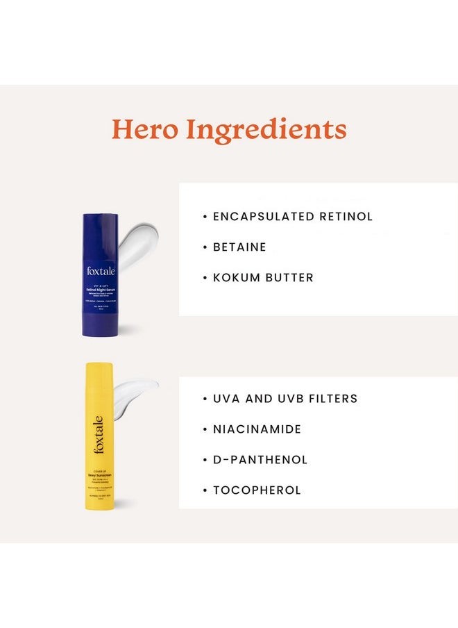 Age Defender Routine (Dewy) Skin Care Kit | Retinol Night Serum 30Ml + Vitamin C Face Serum 30Ml + Cleanser Face Wash 100Ml + Dewy Finish Sunscreen 50Ml