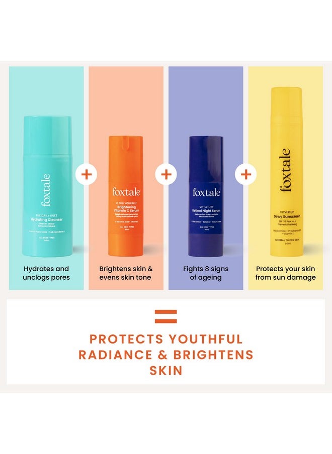 Age Defender Routine (Dewy) Skin Care Kit | Retinol Night Serum 30Ml + Vitamin C Face Serum 30Ml + Cleanser Face Wash 100Ml + Dewy Finish Sunscreen 50Ml