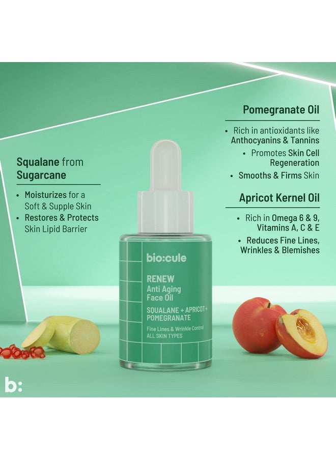 Renew Anti Aging Face Oil With Sugar Squalane, Apricot & Pomegranate Oils, Natural Facial Oil For Fine Lines & Wrinkle Repair, Lightweight & Fast Absorbing, Suitable For All Skin Types, 15Ml