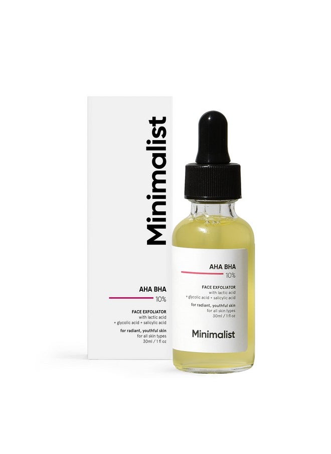 10% Aha Bha Exfoliating Serum For Beginners, Ahas (Lactic Acid & Glycolic Acid) & Bha (Salicylic Acid) Serum, 30Ml
