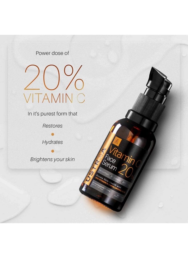 20% Vitamin C Face Serum, 30Ml With Hyaluronic Acid & 20% Vitamin C In The Purest Form, Anti-Aging, Fights Dark Spots, Radiant Skin, Brightening, Hydration