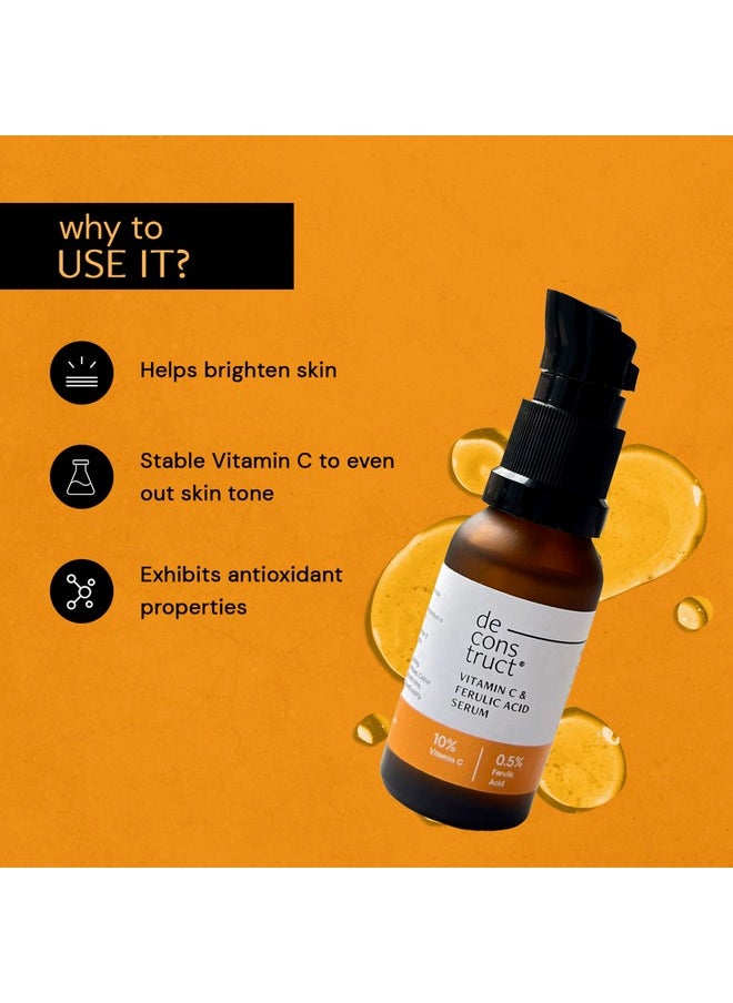 10% Non-Irritating Vitamin C Face Serum For Glowing Skin|10% Vitamin C + 0.5% Ferulic Acid|Water Based Serum Highly Stable Vitamin C Face Serum For Women And Men|Beginner Friendly|20 Ml