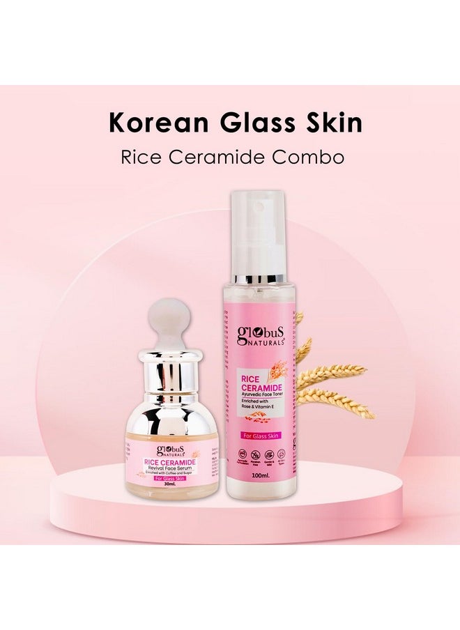 Ceramide Glow Rice Radiance Combo For Korean Glass Skin, Set Of 2 - Face Serum, Face Toner