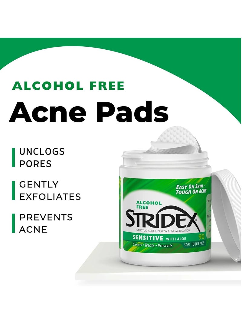 Stridex Daily Care Acne Pads with Aloe, Sensitive Skin, 90 ct