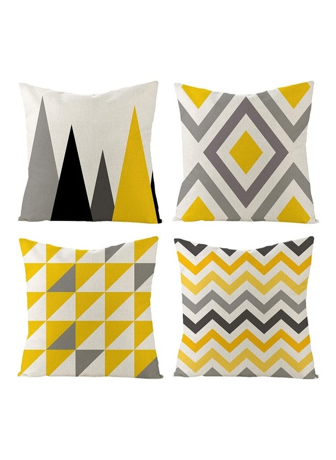 4 Pcs Pillow Covers Decorative Geometric Yellow Grey Modern Pattern Cotton Polyester Square Pillow Cushion Case 18 x 18 Inches