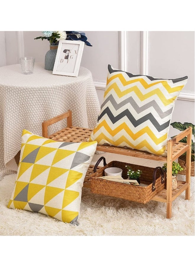 4 Pcs Pillow Covers Decorative Geometric Yellow Grey Modern Pattern Cotton Polyester Square Pillow Cushion Case 18 x 18 Inches