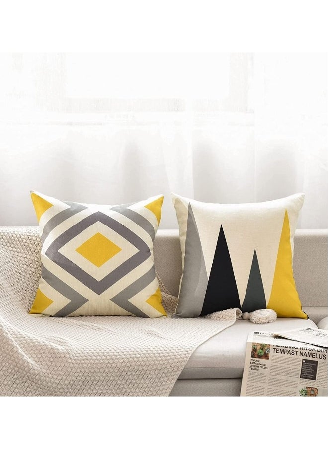 4 Pcs Pillow Covers Decorative Geometric Yellow Grey Modern Pattern Cotton Polyester Square Pillow Cushion Case 18 x 18 Inches