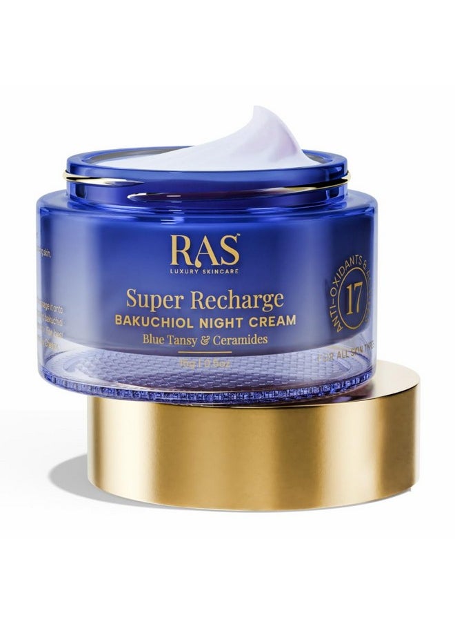 Super Recharge Night Cream With Bakuchiol (Natural Retinol) & Peptides| Anti-Aging Formula | Hydrates & Strenghten Skin Barrier | Reduces Fine Lines & Wrinkles | Luxury Skincare | 15Gm