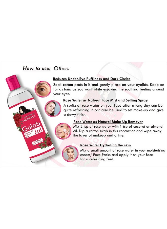 Herbals Rose Water | Steam Distilled | Pure & Natural | Free From Alcohol & Chemicals | Natural Skin Toner, Ph Balanced |Enriched With Arq-E-Gulabh | For Soft & Glowing Skin- 500 Ml