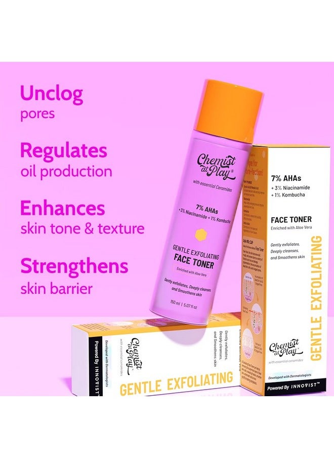 Glycolic Acid Face Toner For Gentle Exfoliation & Skin Hydration | Formulated With 7% Aha, 3% Niacinamide & 1% Kombucha | 150Ml