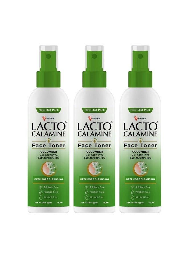 Face Toner With Cucumber | 120Ml Each-Pack Of 3 | Deep Pore Cleansing | Open Pores Tightening With Green Tea & 2% Niacinamide For Cool & Hydrated Skin | No Sulphate, Alcohol & Parabens