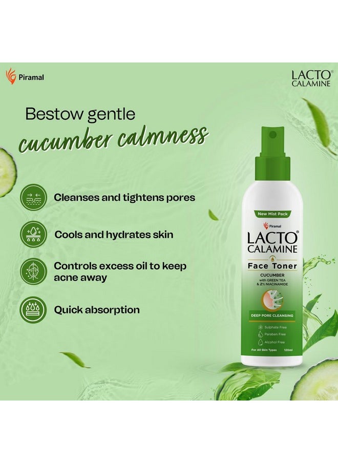 Face Toner With Cucumber | 120Ml Each-Pack Of 3 | Deep Pore Cleansing | Open Pores Tightening With Green Tea & 2% Niacinamide For Cool & Hydrated Skin | No Sulphate, Alcohol & Parabens